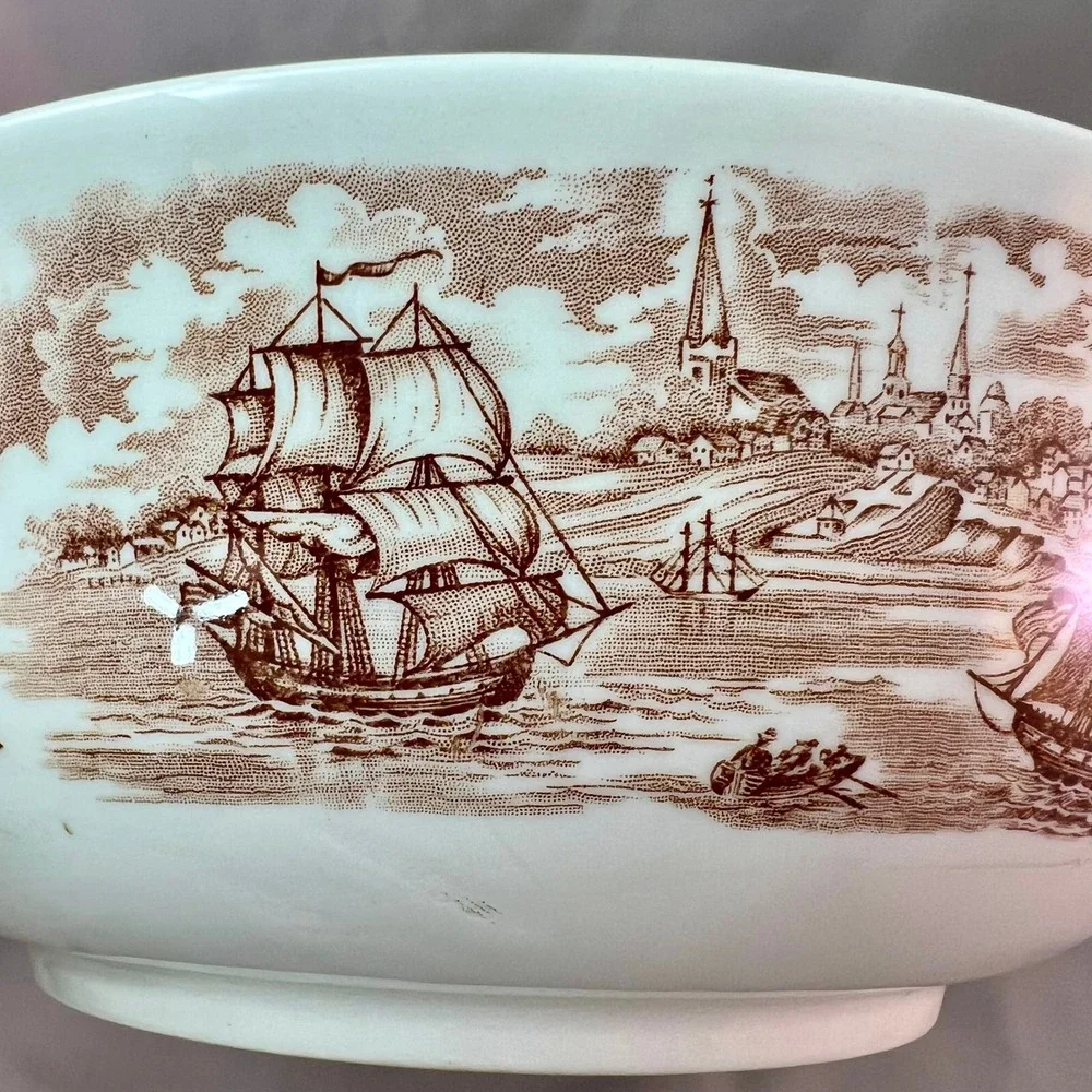 Alfred Meakin Fair Winds Bowl 10in Brown Excellent Historical Maritime